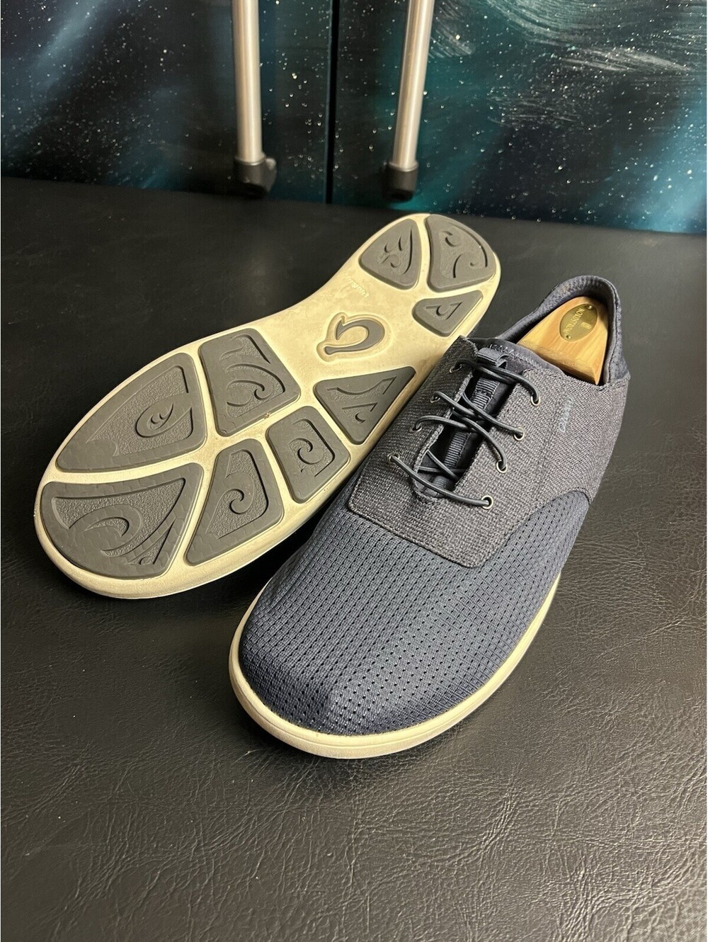 Olukai Nohea Moku Mens 13 Blue Mesh Slip-On Sneakers Folding Heel Slides EU 46